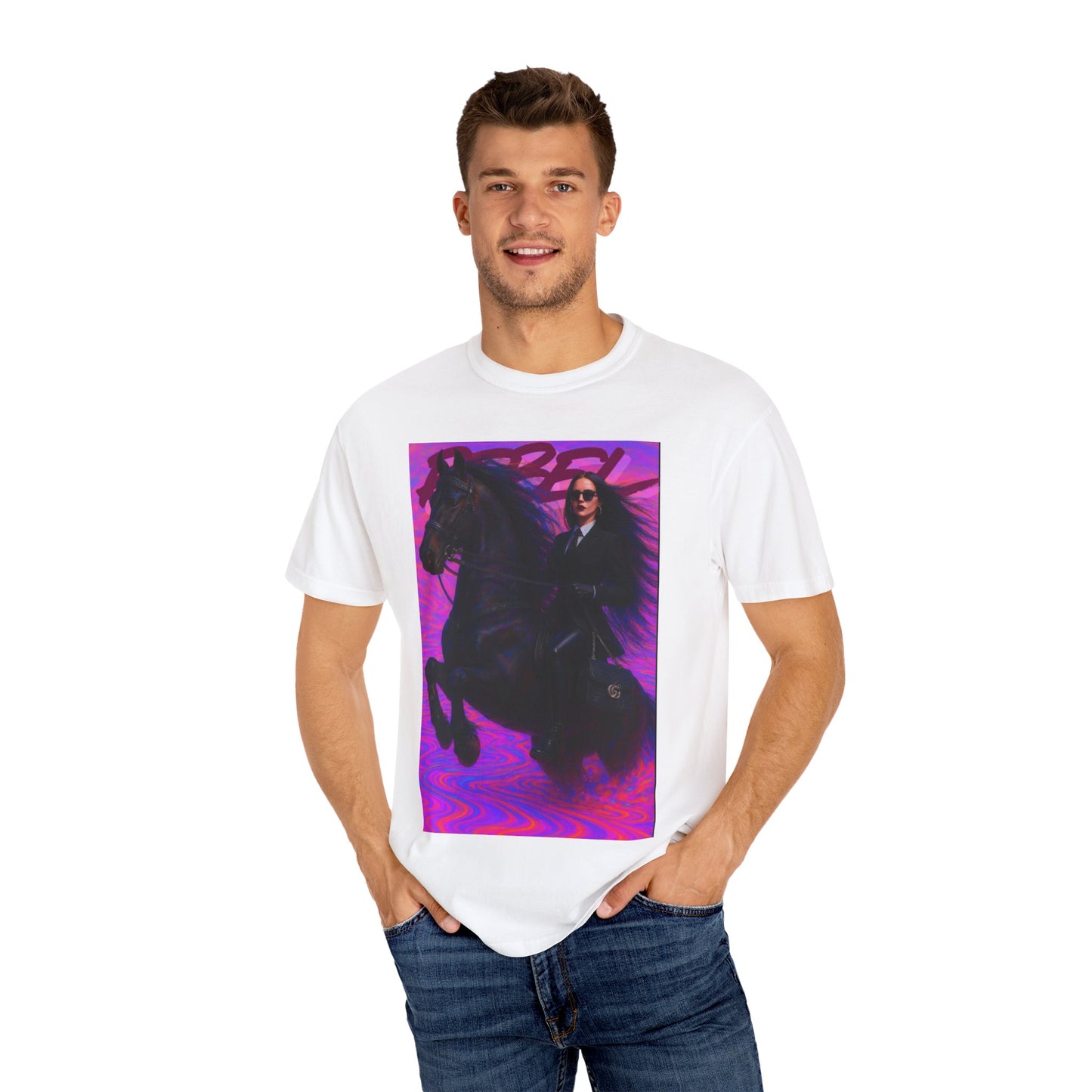 Rebel Equestrian Unisex Garment-Dyed T-shirt, Edgy Graphic Tee, Aesthetic Apparel, Gift for Horse Lovers, Festival Fashion, Unique Vibe