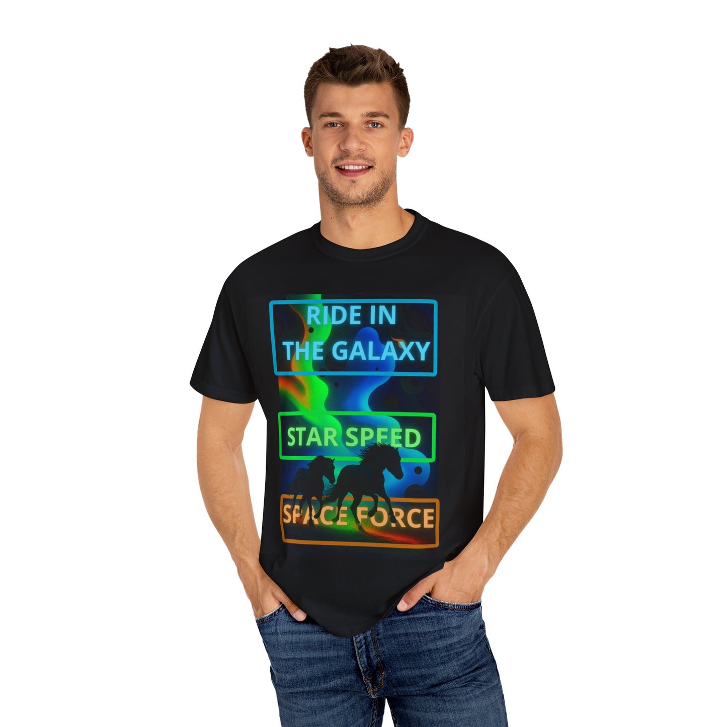 Galactic Ride T-Shirt, Cool Graphic Tee, Space Force Apparel, Unisex Casual Shirt, Unique Gift for Sci-fi Lovers