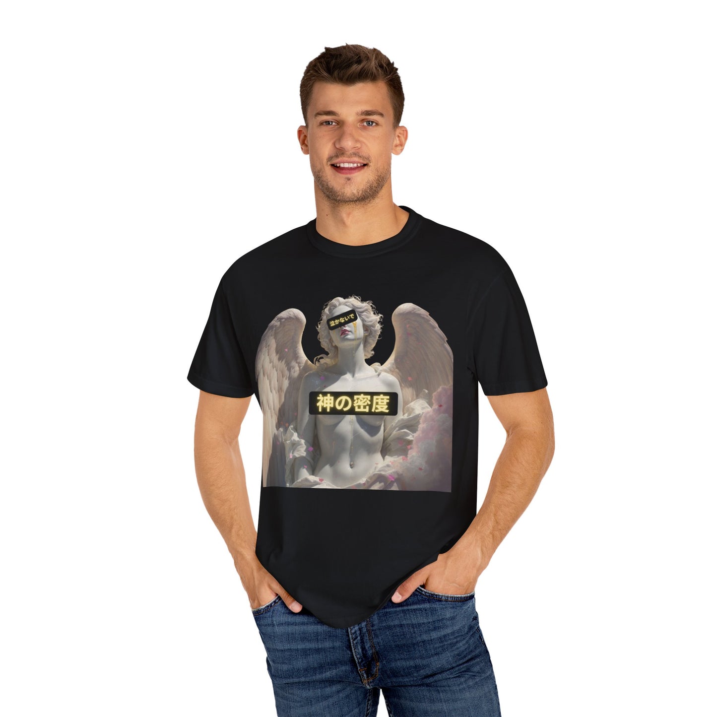 Garment-Dyed Graphic Tee with Angel Design, Casual Wear, Unisex Fashion, Streetwear, Gift for Anime Lovers, Trendy T-Shirt