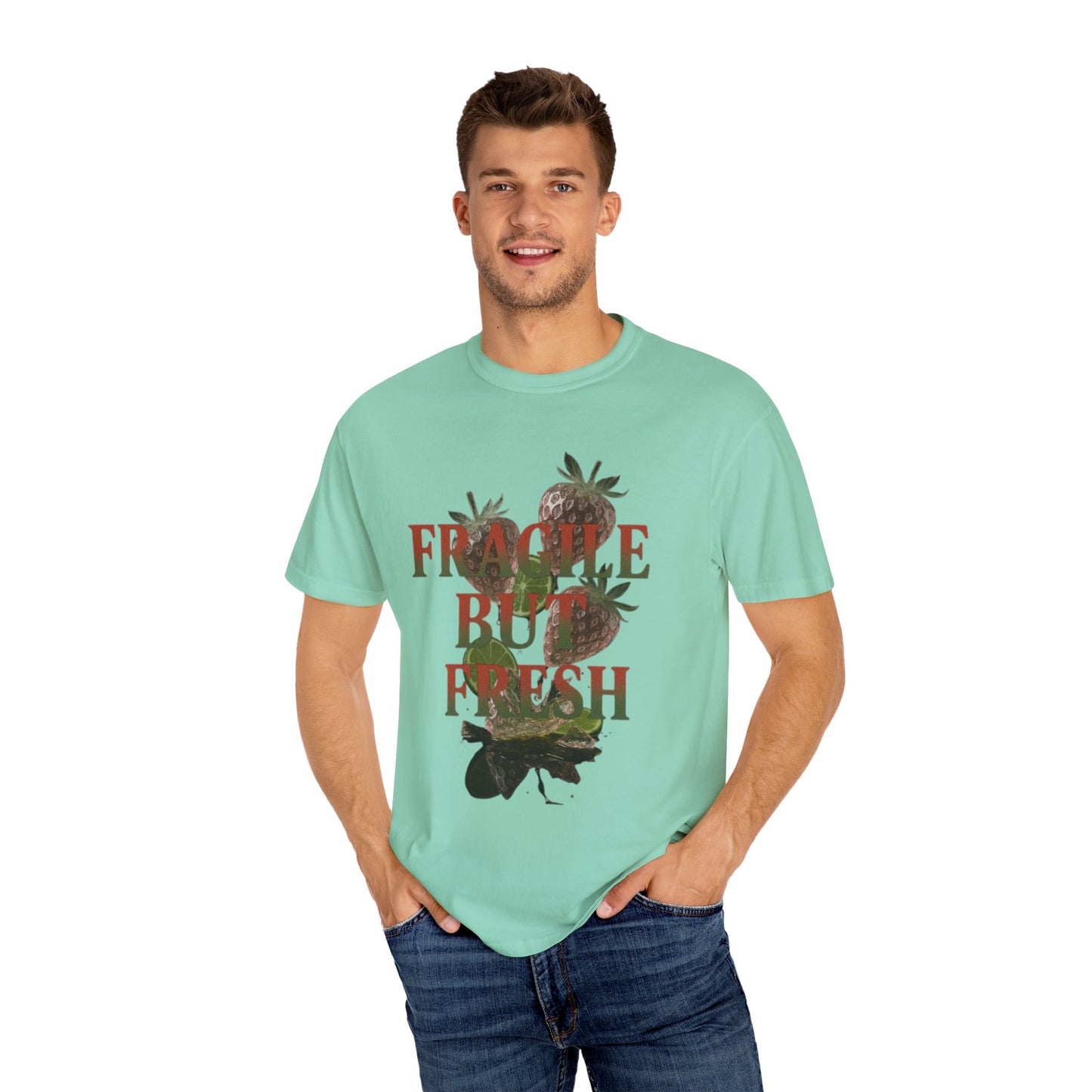 Unisex Garment-Dyed T-Shirt, Casual Fashion Tee, Unique Gift for Friends, Summer Style, ‘Fragile but Fresh’ Design