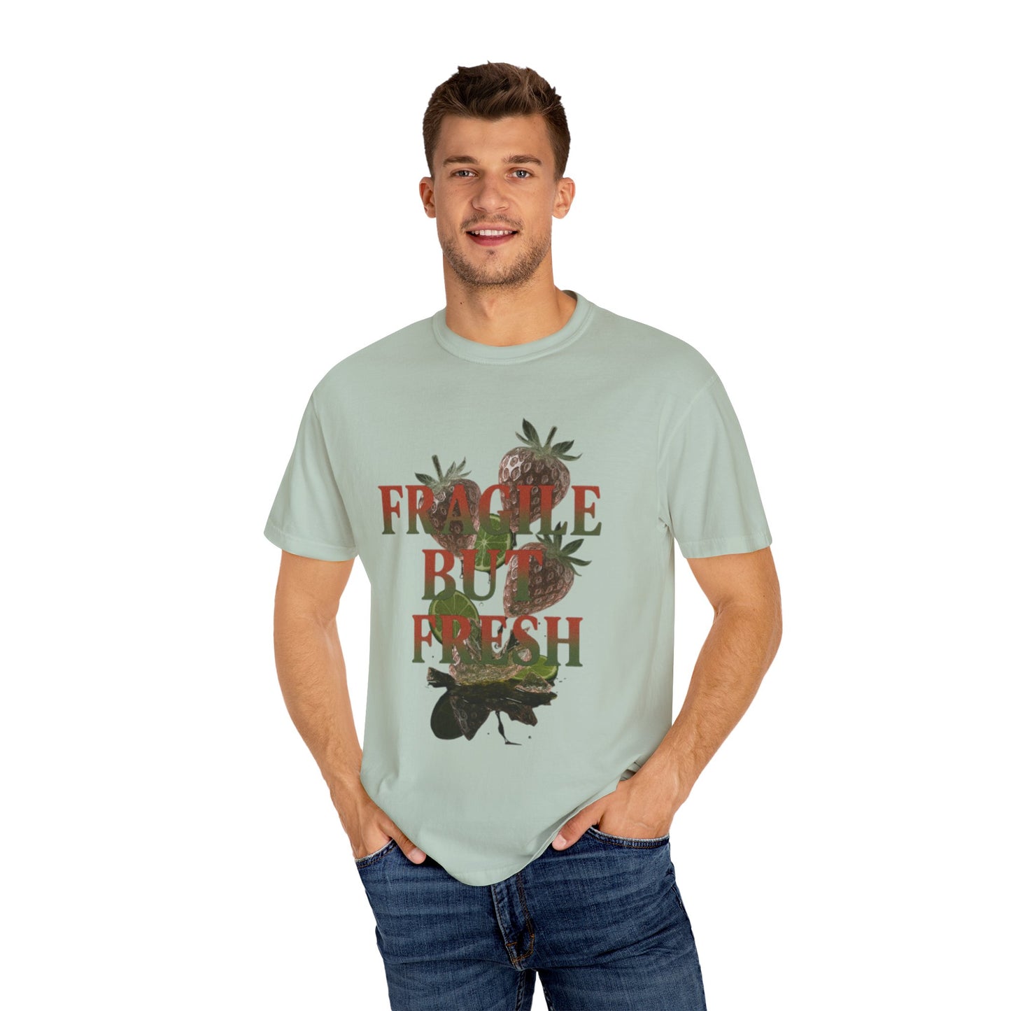 Unisex Garment-Dyed T-Shirt, Casual Fashion Tee, Unique Gift for Friends, Summer Style, ‘Fragile but Fresh’ Design