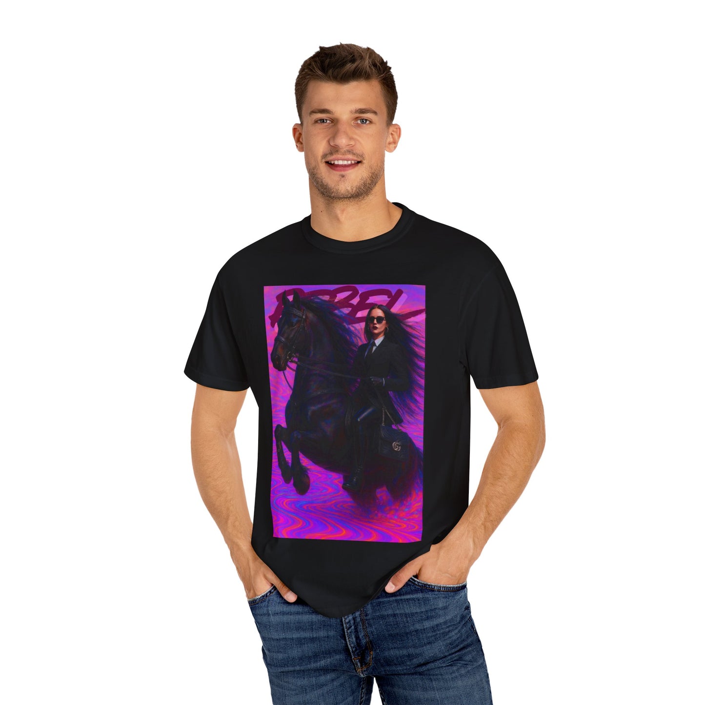 Rebel Equestrian Unisex Garment-Dyed T-shirt, Edgy Graphic Tee, Aesthetic Apparel, Gift for Horse Lovers, Festival Fashion, Unique Vibe