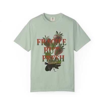 Unisex Garment-Dyed T-Shirt, Casual Fashion Tee, Unique Gift for Friends, Summer Style, ‘Fragile but Fresh’ Design