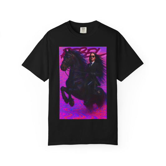 Rebel Equestrian Unisex Garment-Dyed T-shirt, Edgy Graphic Tee, Aesthetic Apparel, Gift for Horse Lovers, Festival Fashion, Unique Vibe