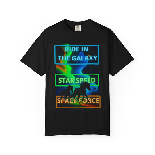 Galactic Ride T-Shirt, Cool Graphic Tee, Space Force Apparel, Unisex Casual Shirt, Unique Gift for Sci-fi Lovers